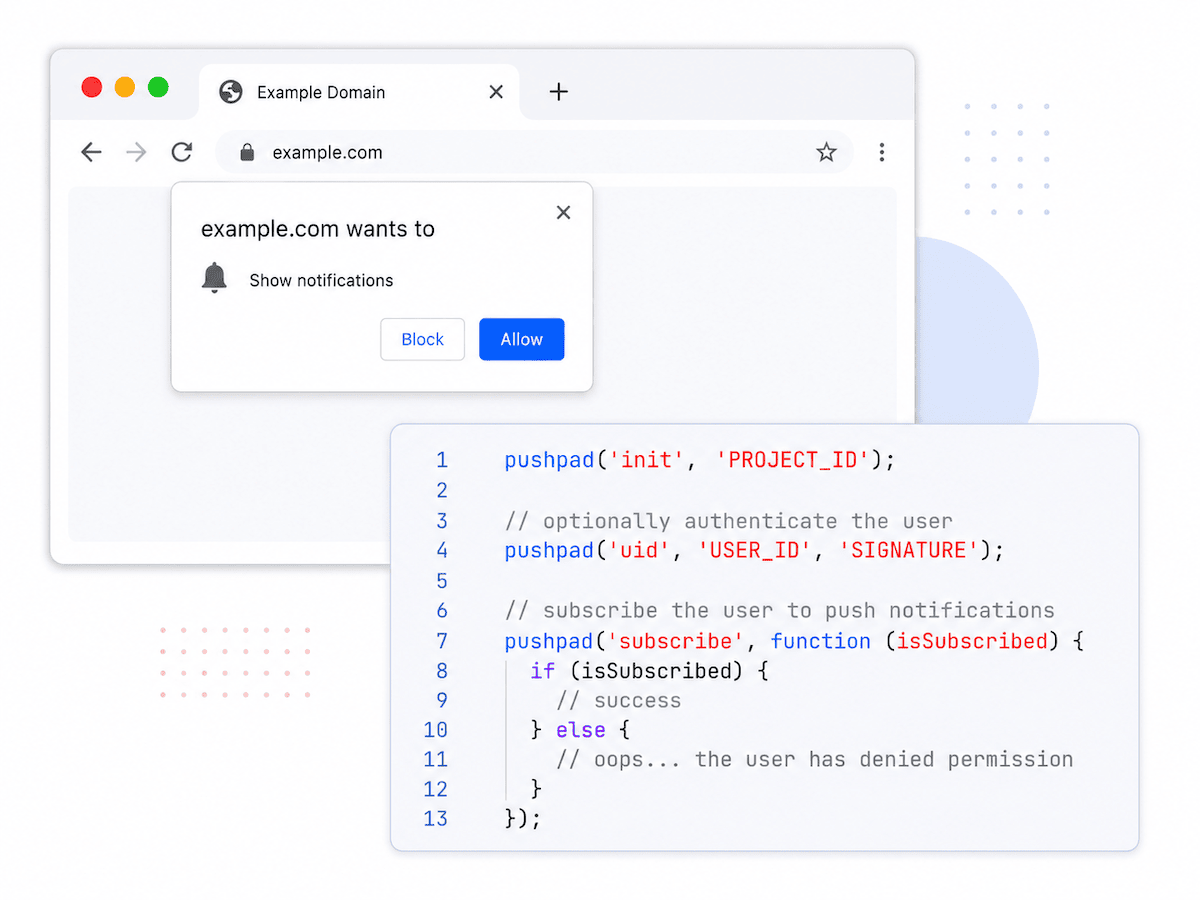 Browser permission prompt for notifications triggered by JavaScript code