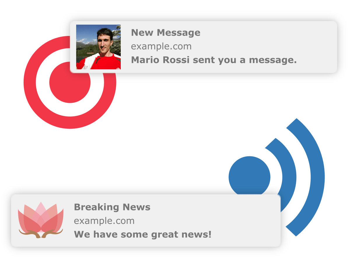 Examples of web push notifications