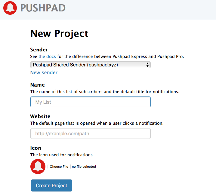 Pushpad: New Project