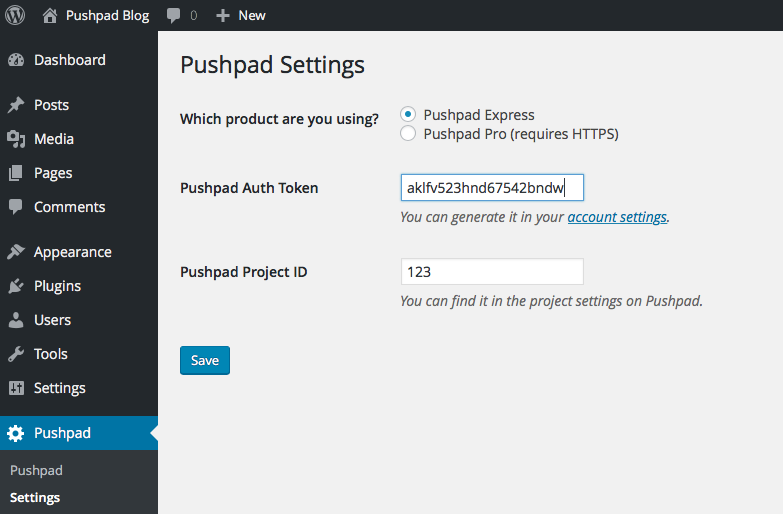 Pushpad Settings