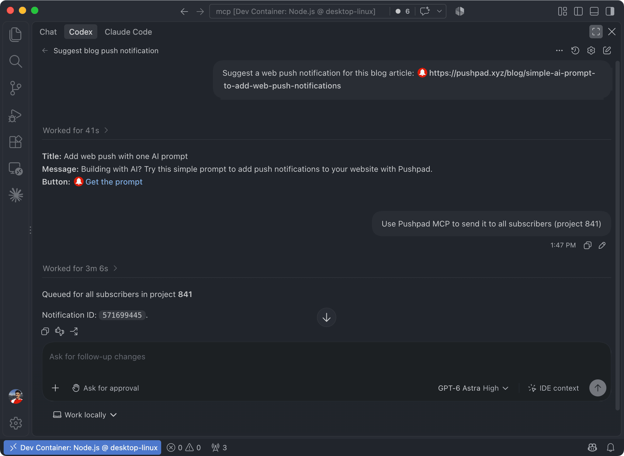 Sending web push notifications with AI and MCP